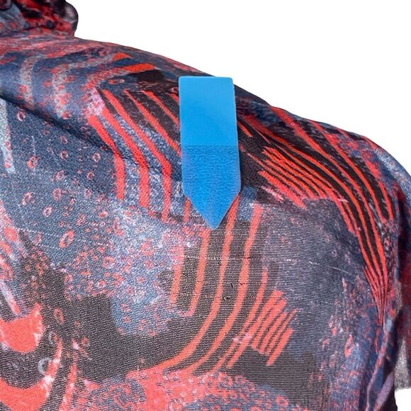 IRO Dress Size 40 (US 8) Abstract Print Red Blue Long Sleeve Ruffle Hem EUC - Picture 8 of 16